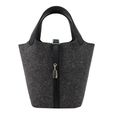 HERMES Picotin Lock 18 Soft Felt Satchel Bag Grey