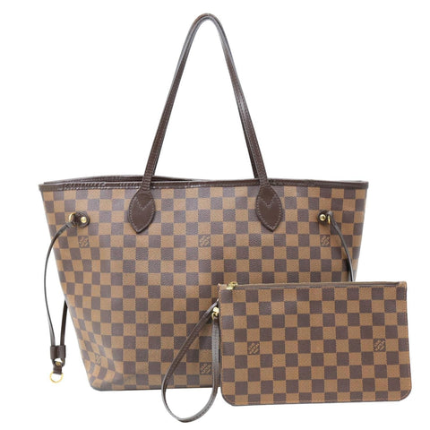 LOUIS VUITTON Neverfull MM Damier Ebene Tote Bag Red