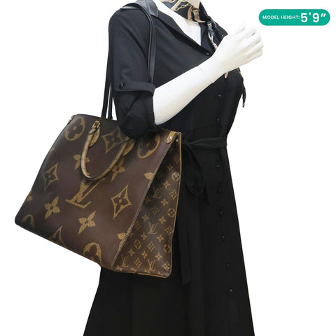 LOUIS VUITTON Onthego GM Giant Monogram Reverse Canvas Tote Bag Brown