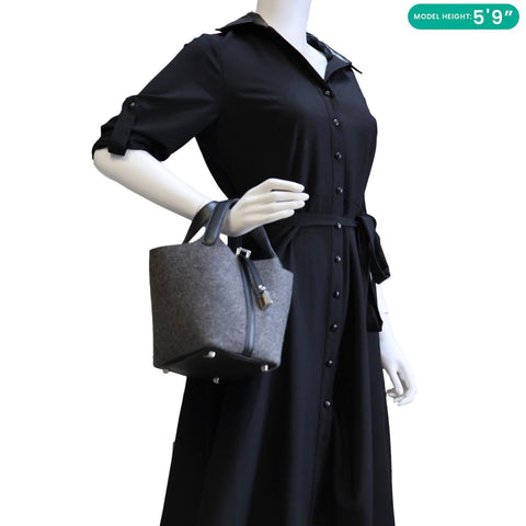 HERMES Picotin Lock 18 Soft Felt Satchel Bag Grey