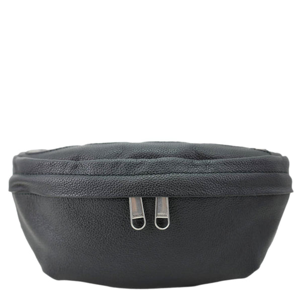 GUCCI Logo Grained Calfskin Embossed Leather Belt Bag Black