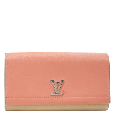LOUIS VUITTON Lockme II Calfskin Leather Wallet Pink