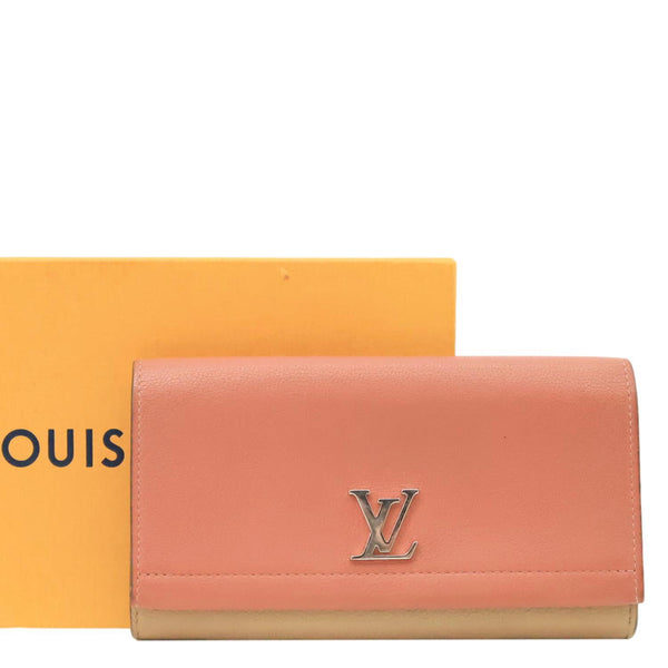 LOUIS VUITTON Lockme II Calfskin Leather Wallet Pink