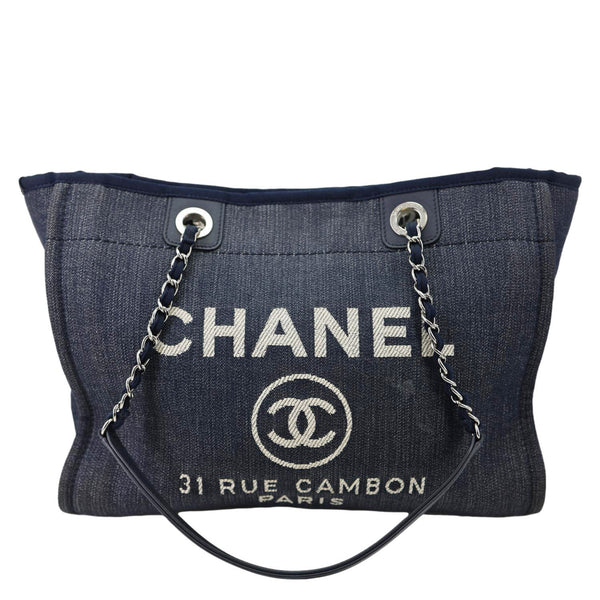 CHANEL Deauville Medium Denim Tote Bag Navy Blue