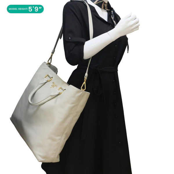 PRADA Vitello Daino Leather Shopping Tote Bag Beige
