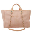 CHANEL Deauville Mixed Fibers Calfskin Leather Tote Bag Peach