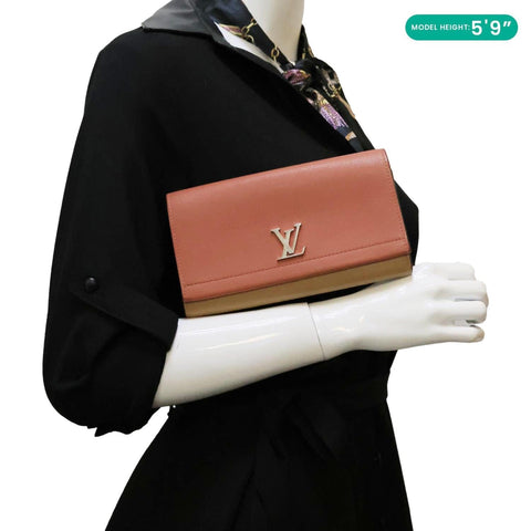 LOUIS VUITTON Lockme II Calfskin Leather Wallet Pink