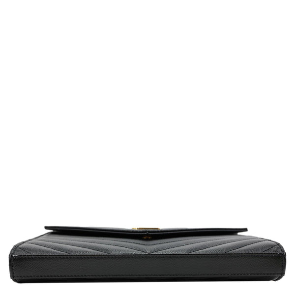 YVES SAINT LAURENT Cassandre Envelope Grain De Poudre Matelasse Leather Chain Wallet Black