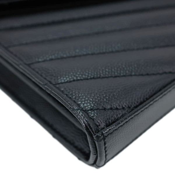 YVES SAINT LAURENT Cassandre Envelope Grain De Poudre Matelasse Leather Chain Wallet Black