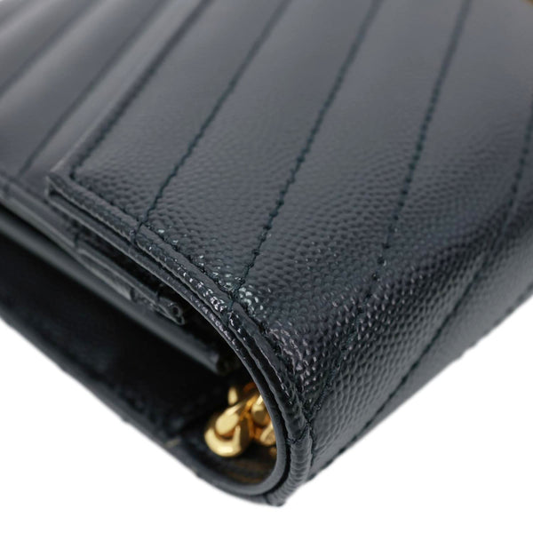 YVES SAINT LAURENT Cassandre Envelope Grain De Poudre Matelasse Leather Chain Wallet Black
