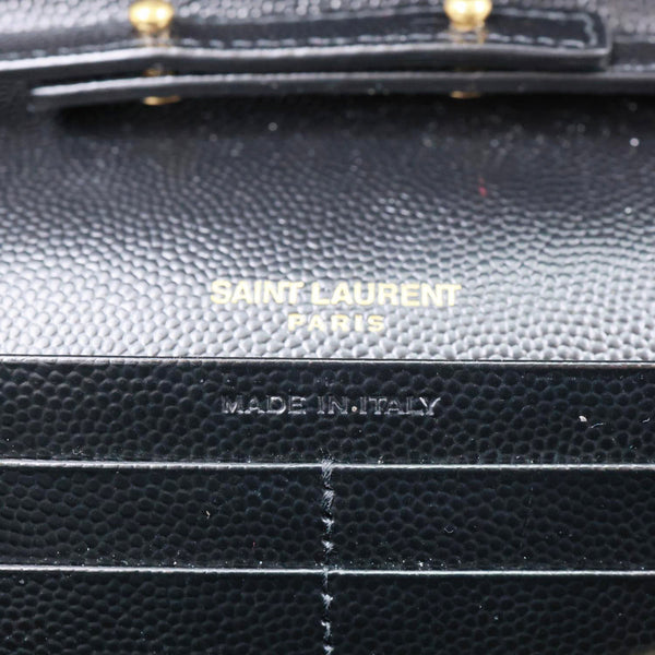 YVES SAINT LAURENT Cassandre Envelope Grain De Poudre Matelasse Leather Chain Wallet Black
