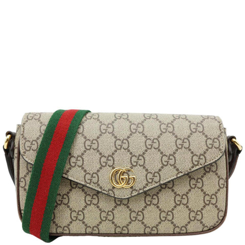 GUCCI Ophidia Envelope GG Supreme Canvas Web Shoulder Bag Beige 764961