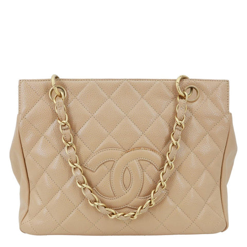 CHANEL Petite Timeless Quilted Caviar Leather Tote Bag Beige