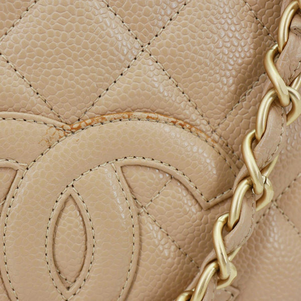 CHANEL Petite Timeless Quilted Caviar Leather Tote Bag Beige