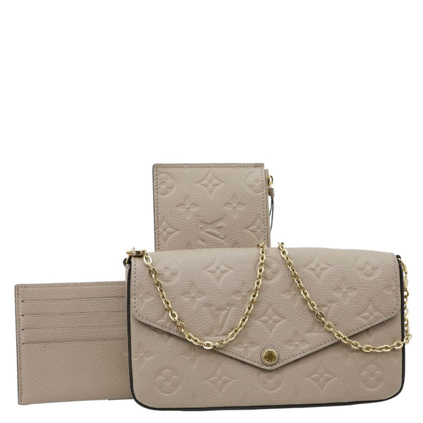 LOUIS VUITTON Felicie Pochette Monogram Empreinte Crossbody Bag Beige