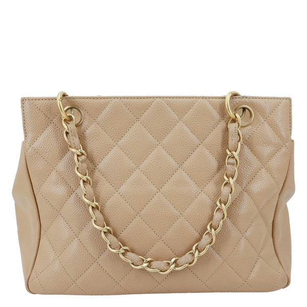 CHANEL Petite Timeless Quilted Caviar Leather Tote Bag Beige