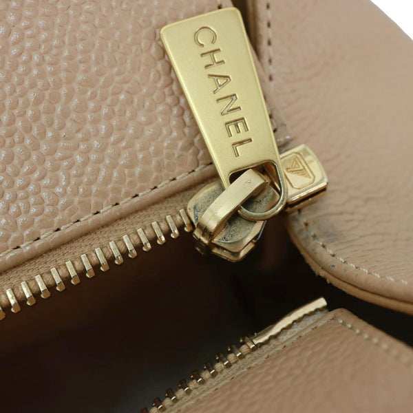 CHANEL Petite Timeless Quilted Caviar Leather Tote Bag Beige