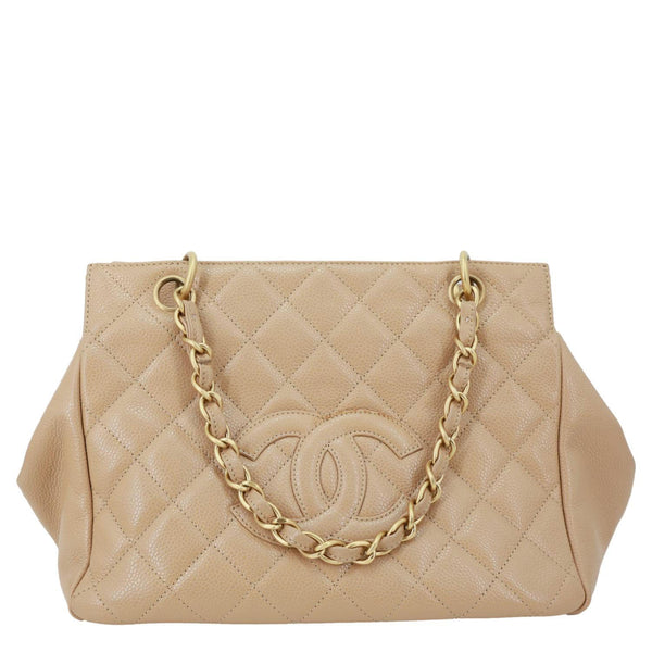 CHANEL Petite Timeless Quilted Caviar Leather Tote Bag Beige
