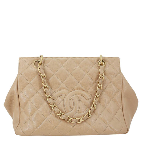 CHANEL Petite Timeless Quilted Caviar Leather Tote Bag Beige