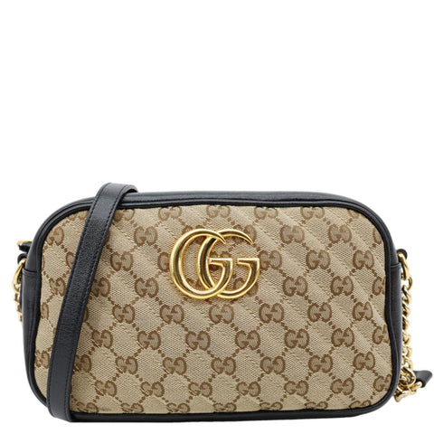 GUCCI Marmont Small Monogram Canvas Crossbody Camera Bag Beige 447632