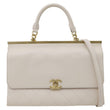 CHANEL Coco Luxe Flap Quilted Lambskin Leather Top Handle Shoulder Bag Off White