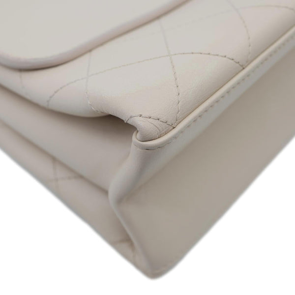 CHANEL Coco Luxe Flap Quilted Lambskin Leather Top Handle Shoulder Bag Off White