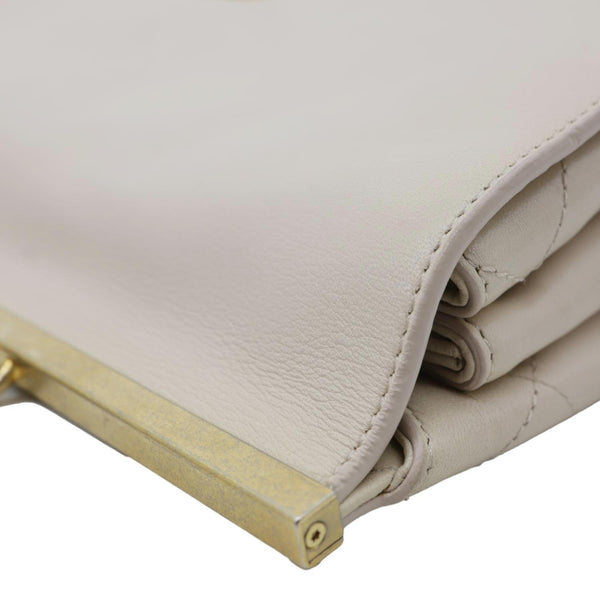 CHANEL Coco Luxe Flap Quilted Lambskin Leather Top Handle Shoulder Bag Off White