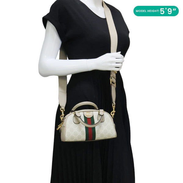 GUCCI Ophidia GG Supreme Canvas Top Handle Crossbody Bag Off White 724606
