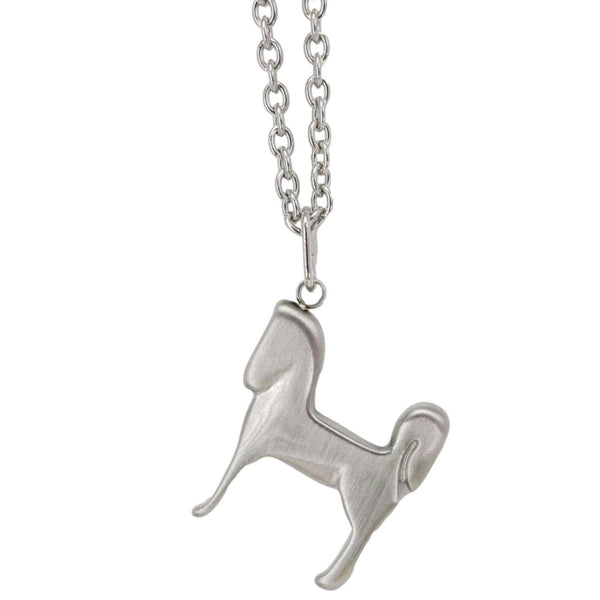 HERMES Panache Horse Palladium Plated Metal Pendant Necklace Silver