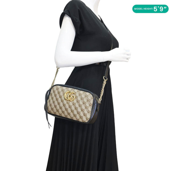 GUCCI Marmont Small Monogram Canvas Crossbody Camera Bag Beige 447632