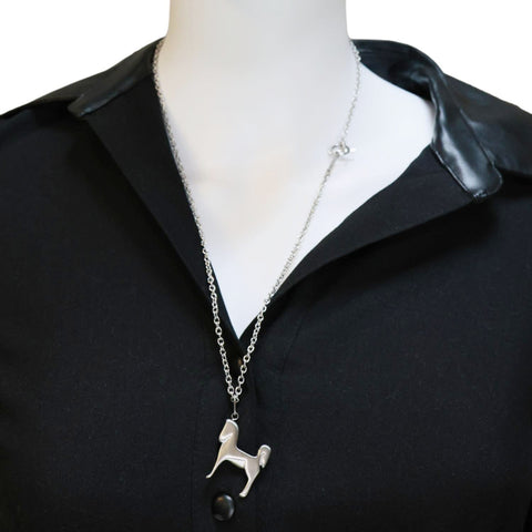 HERMES Panache Horse Palladium Plated Metal Pendant Necklace Silver