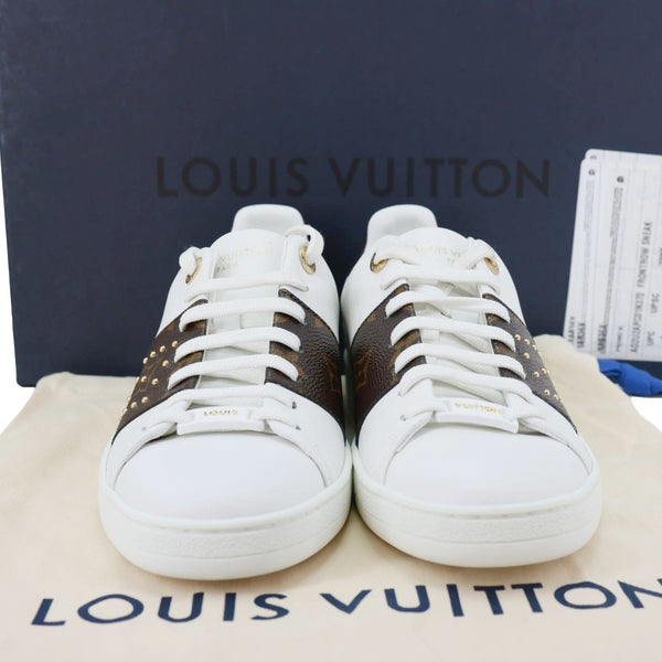 LOUIS VUITTON Frontrow Studded Calfskin Leather Sneakers White Size 37