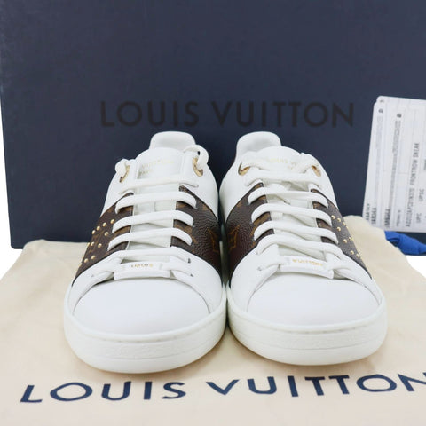 LOUIS VUITTON Frontrow Studded Calfskin Leather Sneakers White Size 37