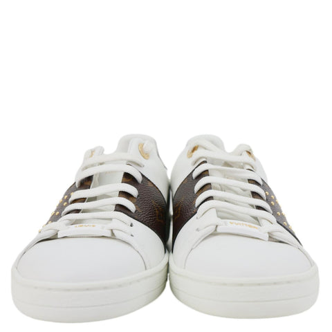 LOUIS VUITTON Frontrow Studded Calfskin Leather Sneakers White Size 37