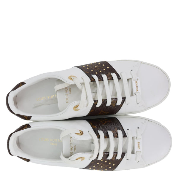 LOUIS VUITTON Frontrow Studded Calfskin Leather Sneakers White Size 37
