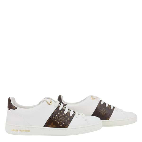 LOUIS VUITTON Frontrow Studded Calfskin Leather Sneakers White Size 37