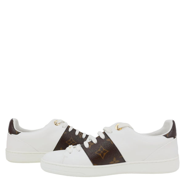 LOUIS VUITTON Frontrow Studded Calfskin Leather Sneakers White Size 37