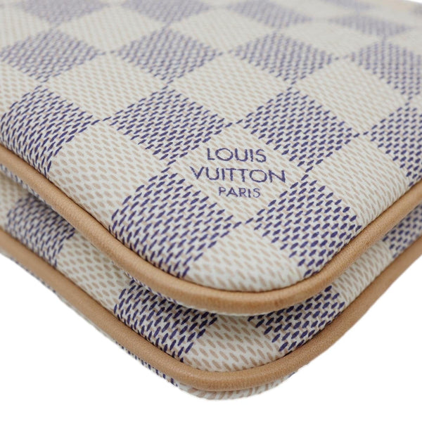 LOUIS VUITTON Double Zip Pochette Damier Azur Crossbody Bag Rose Ballerine