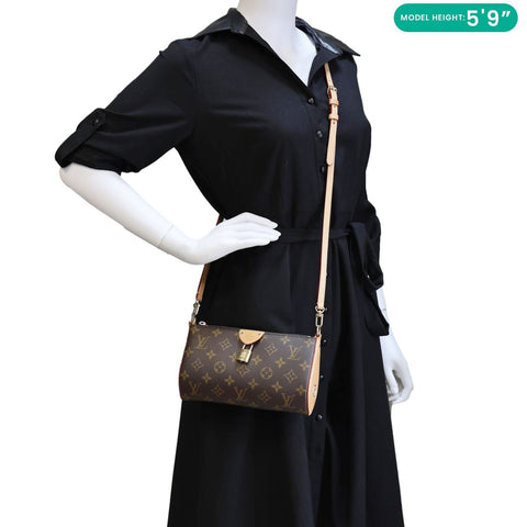 LOUIS VUITTON Tirette Pochette Monogram Canvas Shoulder Bag Brown