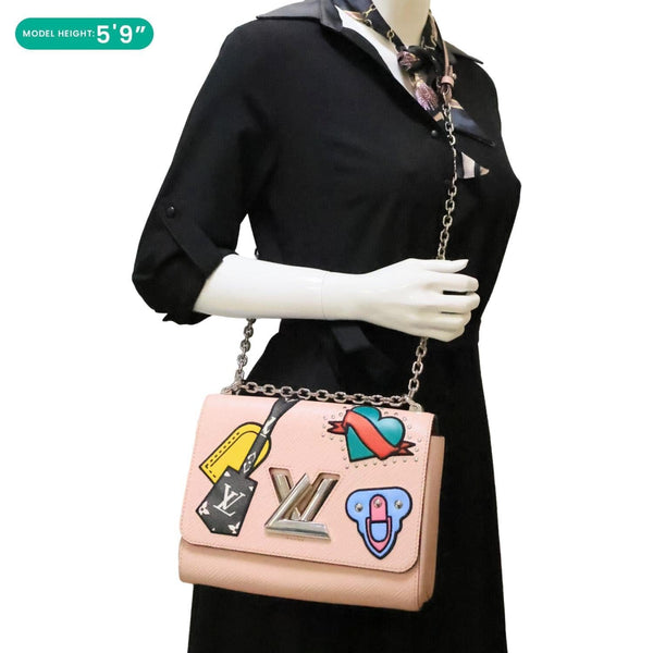 LOUIS VUITTON Twist MM Patches Epi Leather Crossbody Bag Pink