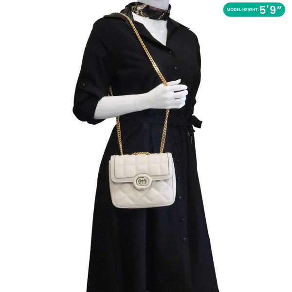 GUCCI Deco Small Quilted Calfskin Leather Shoulder Bag White 241457