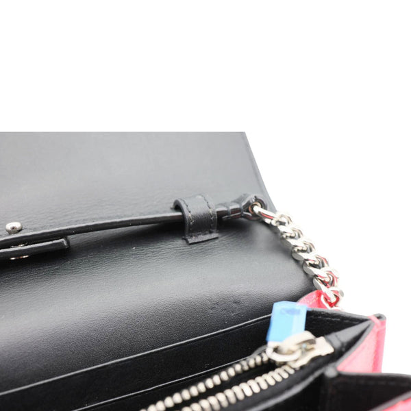 YVES SAINT LAURENT Monogram Grain De Poudre Chevron Leather Wallet On Chain Neon Pink