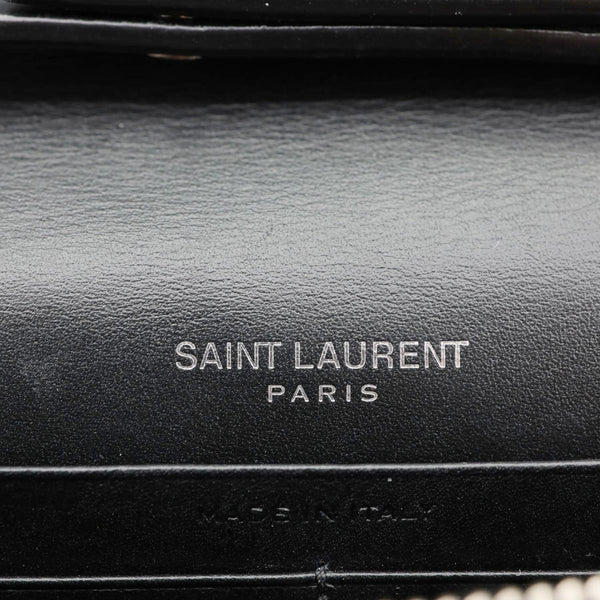 YVES SAINT LAURENT Monogram Grain De Poudre Chevron Leather Wallet On Chain Neon Pink