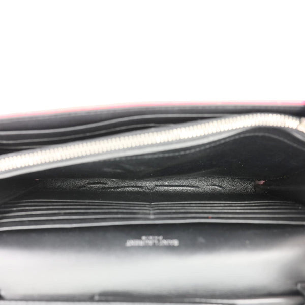 YVES SAINT LAURENT Monogram Grain De Poudre Chevron Leather Wallet On Chain Neon Pink