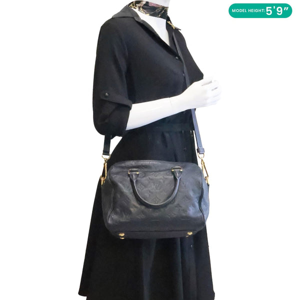 LOUIS VUITTON Speedy Bandouliere 25 Monogram Empreinte Leather Shoulder Bag Black