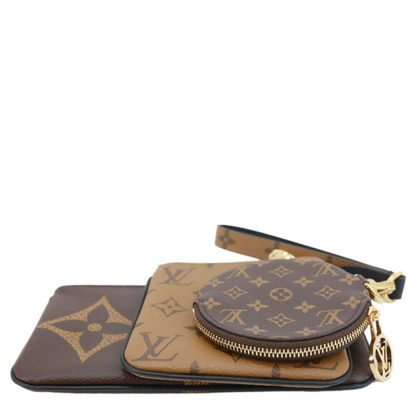 LOUIS VUITTON Monogram Reverse Canvas Trio Pouch Bag Brown