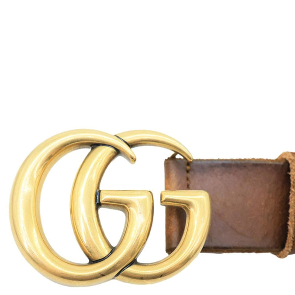 GUCCI GG Marmont Wide Faded Leather Belt 90/36 Brown 409416
