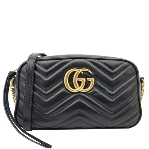 GUCCI GG Marmont Small Matelasse Chevron Leather Camera Bag Black 447632