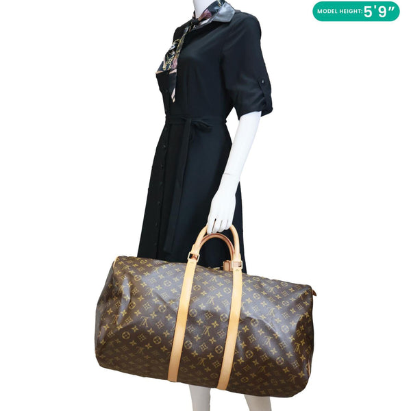 LOUIS VUITTON Keepall 55 Monogram Canvas Travel Bag Brown