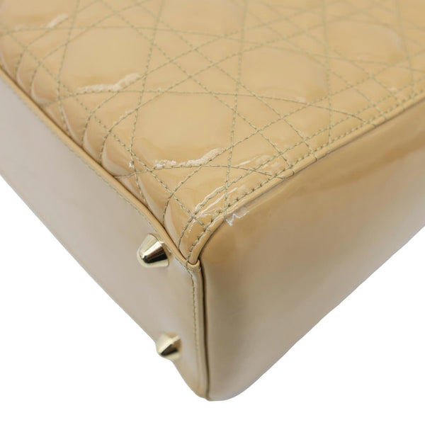 CHRISTIAN DIOR Lady Dior Large Quilted Patent Leather Shoulder Bag Camel